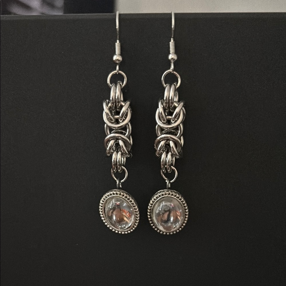 Silver Chainmaille Drop Earrings with Byzantine Links